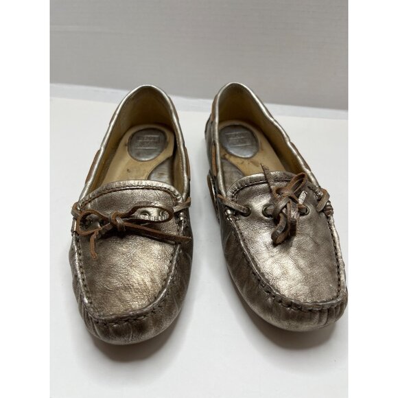 Frye Regan Campus Driver Gold Chrome Metallic Slip-on Leather Loafer Size 7.5 - Picture 2 of 10